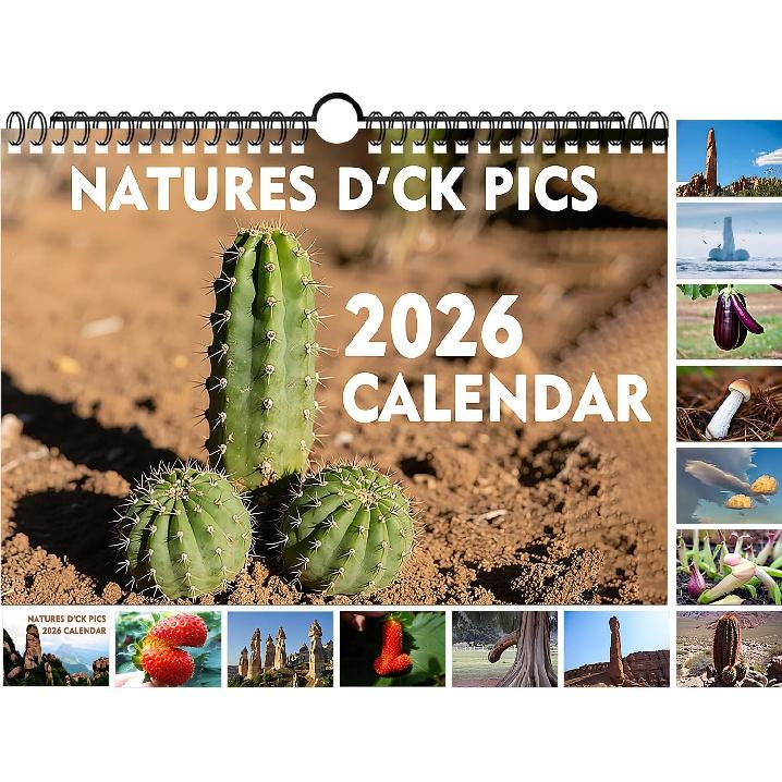 2026 Nature's D*ck Pics Calendar – Funny Gag Gift for Adults, White Elephant, and Dirty Santa Gift Idea, 12-Month Wall Calendar with Fun Rock