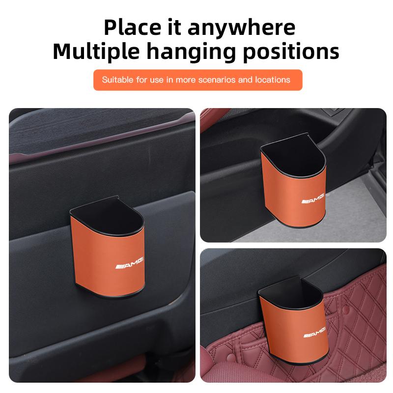 Car Leather Trash Can Hanging Rubbish Storage Box Accessories Car Hub Cap For Mercedes Benz AMG W214 W205 W204 W206 W213 W212 W2