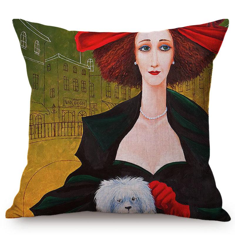 Nordic Vintage Beautiful Woman Oil Painting Art Sofa Decorative Cushion Cover Couple Happy Love Story Chair Throw Pillow Case