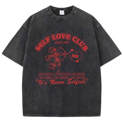Футболка уличная женская хлопковая стираная Self Love Club Always Open с принтом стрелы Купидона, модная свободная футболка, женская одежда
