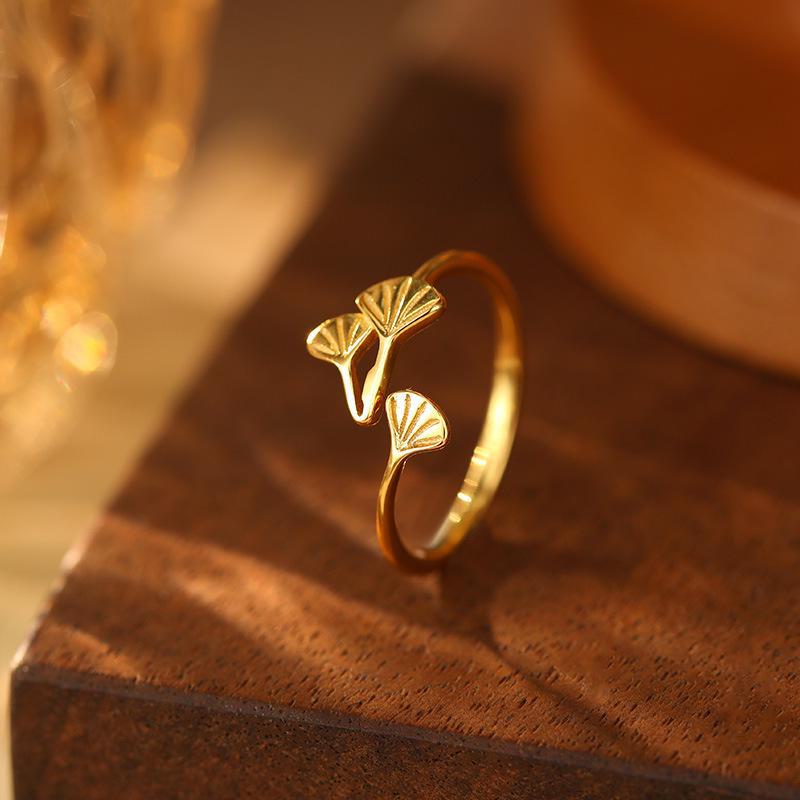 Кольцо Banyan Tree S925 Silver Ginkgo Leaf Open Ring - Летний свежий дизайн для женщин