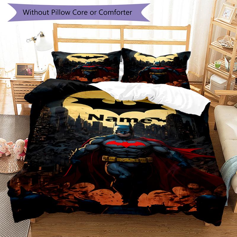 3pcs Custom Name Batman Bedding Set Duvet Cover Closure Includes 1 Duvet Cover & 2 Pillowcases, Soft and Comfortable for All Seasons.
