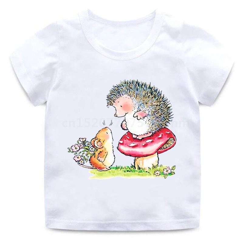Детские футболки с милым ежиком и животным, забавная забавная футболка для маленьких мальчиков, детские летние топы с короткими рукавами, одежда для девочек