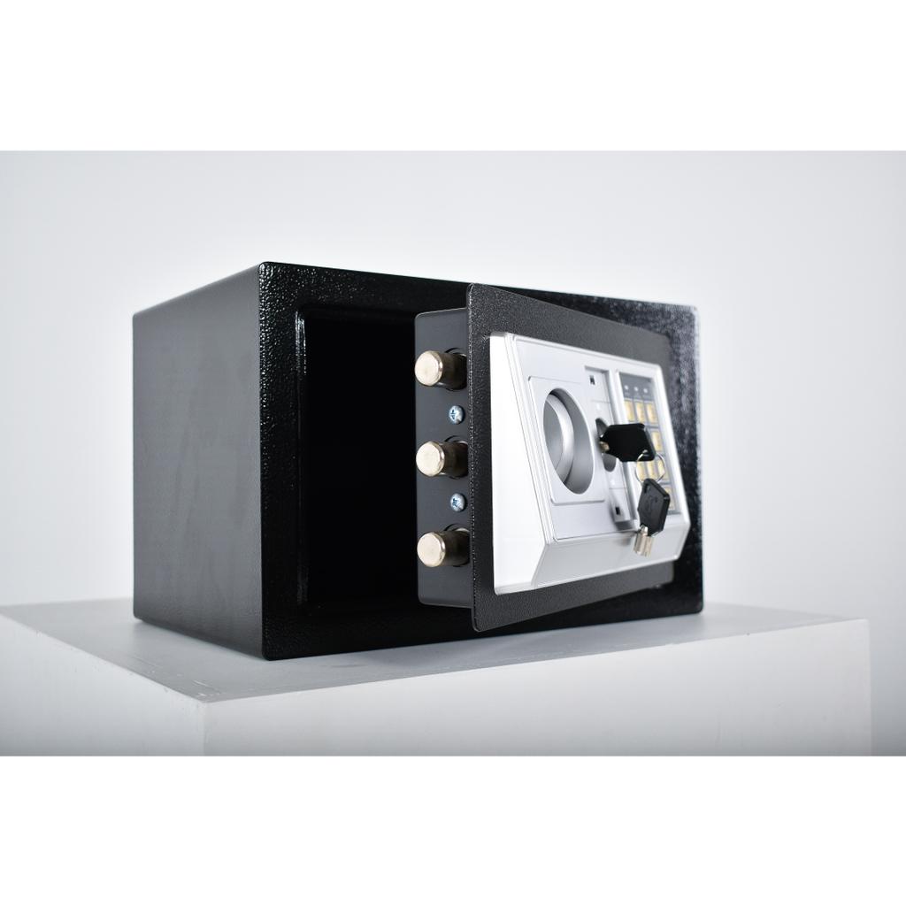 Pancerny domowy sejf z zamkiem elektronicznym i kluczem 20x31x20 cm czarny