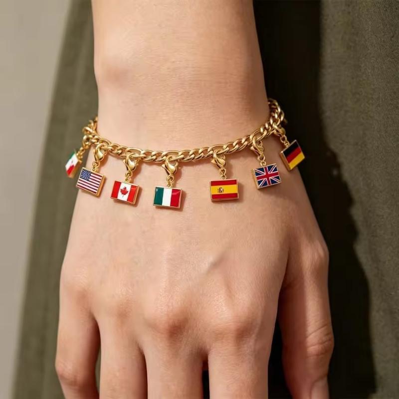 Браслет-шарм с маленькими флагами стран DIY для женщин и мужчин, персонализированный, из нержавеющей стали, подарок для футбольных фанатов, ювелирное изделие