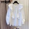 Французская нежная блузка Весенне-летняя кукольная рубашка с пышными рукавами Белая рубашка Женская летняя дизайнерская нишевая рубашка