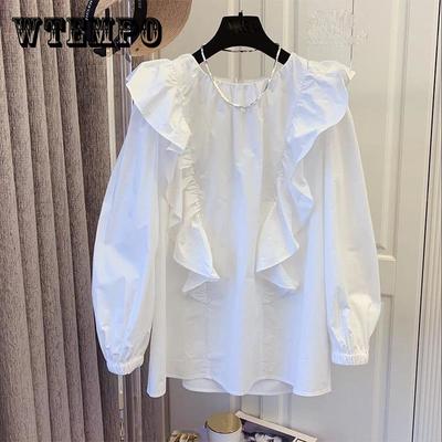 Французская нежная блузка Весенне-летняя кукольная рубашка с пышными рукавами Белая рубашка Женская летняя дизайнерская нишевая рубашка