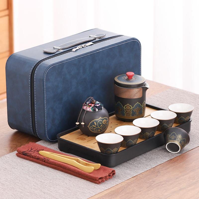 Travel Kung Fu tea set portable express cup company opening business advertising gift print light luxury retro