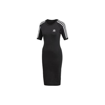 Платье Adidas 3 полоски с принтом логотипа Спортивное Облегающий крой Дышащее Круглый вырез Короткий рукав Платье Женское Черный CY4748