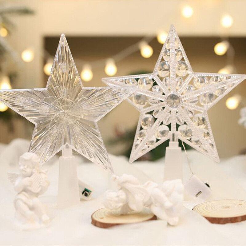 Glitter Star Christmas Tree Topper with LED Light Decor Xmas Tree Top Ornament
