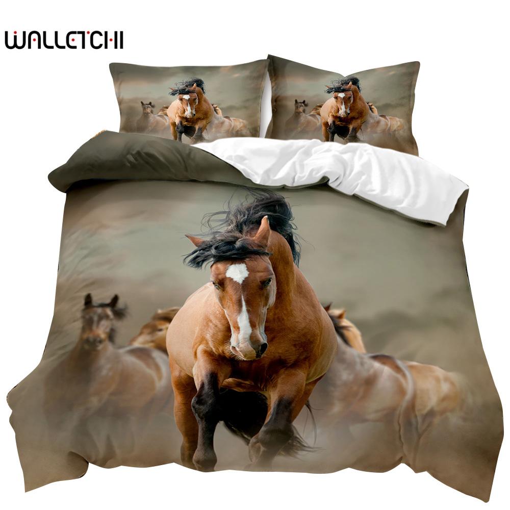 Horse Duvet Cover Set A Group Of Brown Horses Running Bedding Set 3D Animal Wild Horse Queen King Size Polyester Quilt Cover