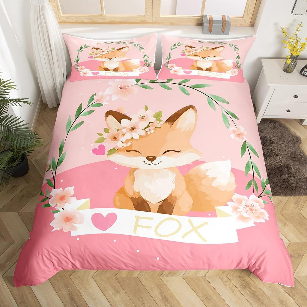 Детский мультяшный пододеяльник с лисой Кинг Квин Оранжевый комплект постельного белья с животными Декор для спальни для девочек-подростков Чехол для одеяла с 2 наволочками