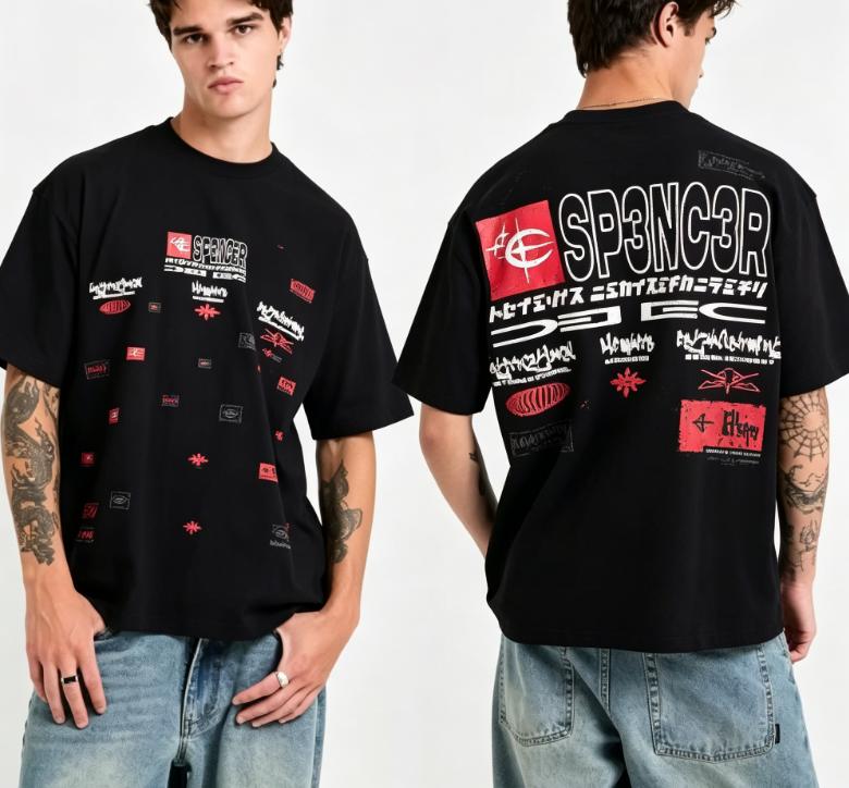 2026 Sticker Fragment Print Graffiti Logo On The Back With Distorted Letter Patterns Unisex Cotton Shortsleeved Tshirt