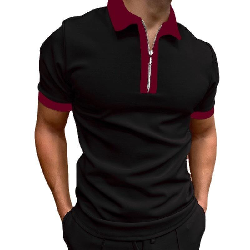 Trendy Geometric Print Short Sleeve Half-Zip Polo Shirt