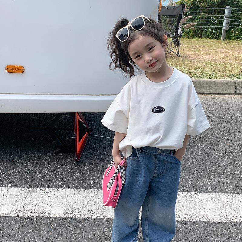 Девочки, хлопковая футболка с коротким рукавом: Модный летний топ с принтом