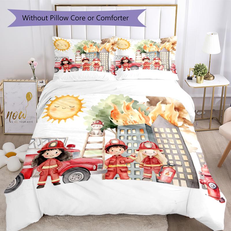 3pcs firefighters Bedding Set Duvet Cover Closure Includes 1 Duvet Cover & 2 Pillowcases, Soft and Comfortable for All Seasons.