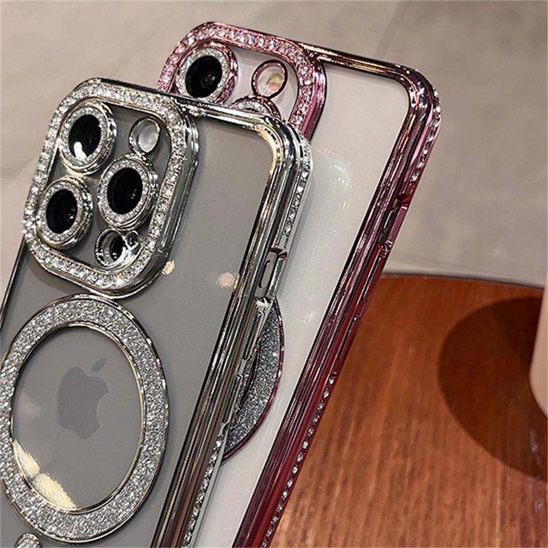 Роскошный блестящий чехол Magsafe с беспроводной зарядкой для iPhone 11 12 13 14 15 Pro Max Plus, прозрачный магнитный бампер с бриллиантами