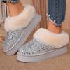 Fashion Silver Sequins Padded Thickened Platform Ankle Boots Women's Half Slippers Warm Snow Boots Winter Hot Thick Bottom Fluffy Boots