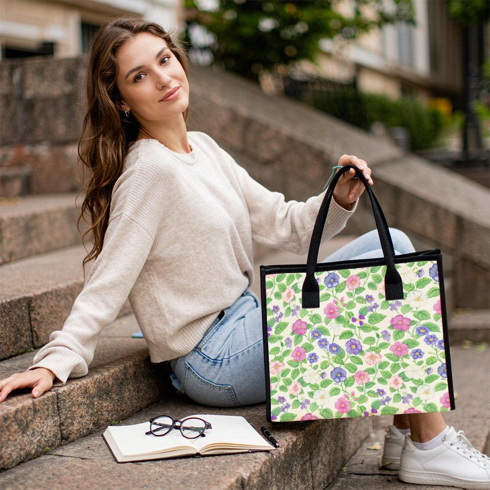 Floral Print Tote Bag Fashionable Large Capacity Daily Shopping Handbag for Women Casual Outdoor Travel Shoulder Bag