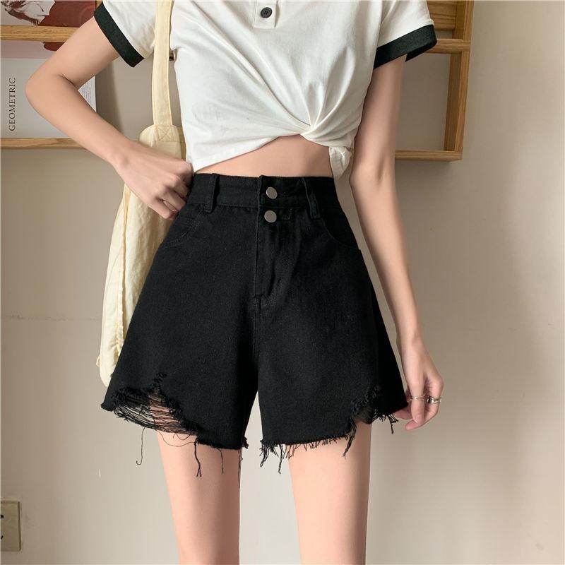 Классические и минималистичные модные универсальные женские летние шорты с высокой талией, тонкие, свободные, широкие, с дырками, с надписью «A Word», джинсовые шорты, индивидуальность, трендовость