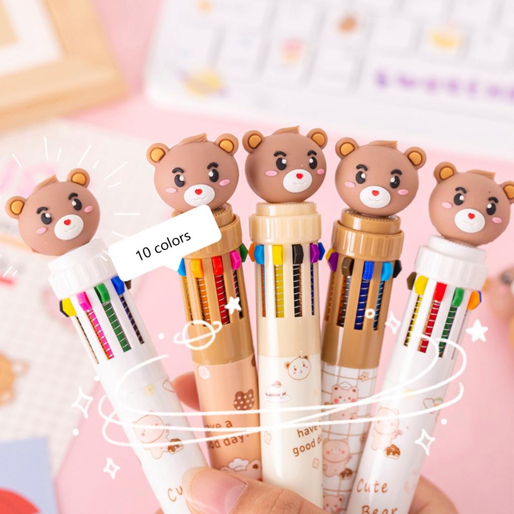 8Pacm 1k 0.5m0-in-1 Multicolor Ballpoint Pen 10 Colors Retractable Bear Ballpoint Pens For School Supplies Students Children Gifts5ml
