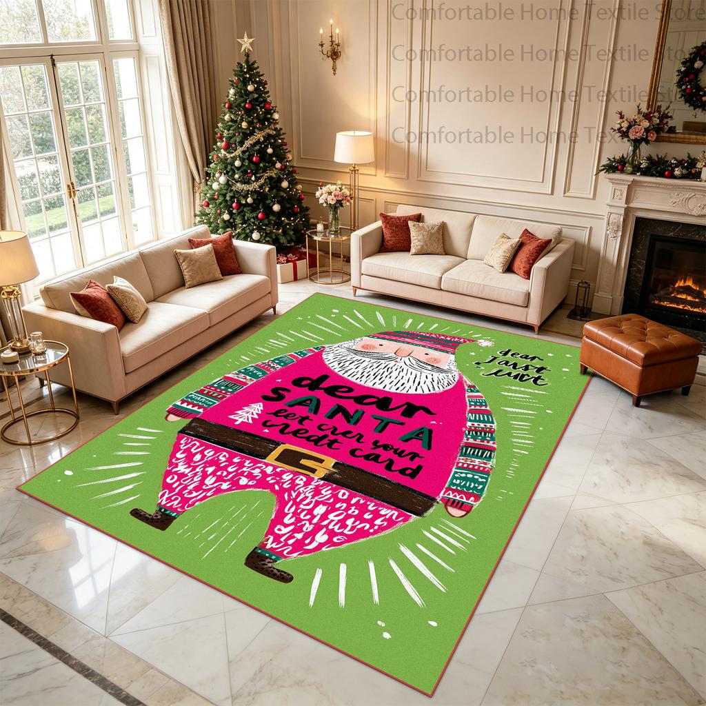 American Style Santa Dachshund Christmas Living Room Rug Antiskid Easy Cleaning Coffee Tables Mat Soft Washable Dining Room Mat