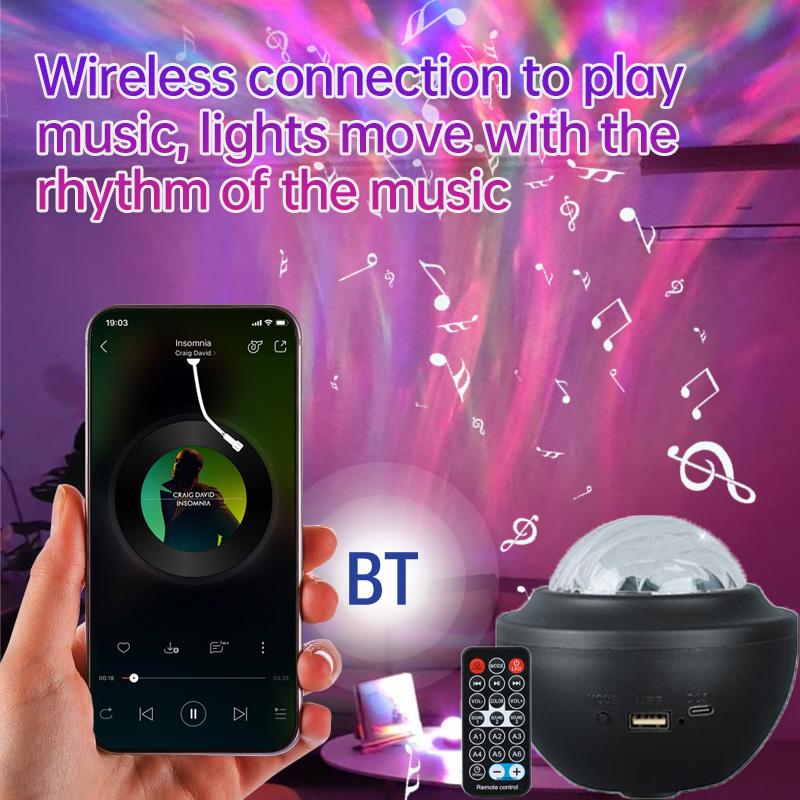 Светодиодный проектор звездного неба Galaxy с Bluetooth-динамиком, питанием от USB, лампой северного сияния, пультом дистанционного управления и автоматическим вращением для декора спальни