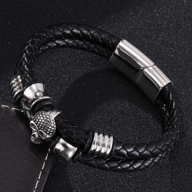 Bracelet Punk Men Braided Genuine Leather Bracelet Homme Femme Mens Bracelets Handmade Skull Jewelry Bangles Gift
