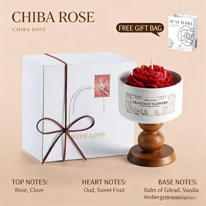 Camellia Scented Candle Handmade Soy Wax Flower Candle Aroma Candle for Bedroom Decor Valentine's Day Romantic Gift for Women