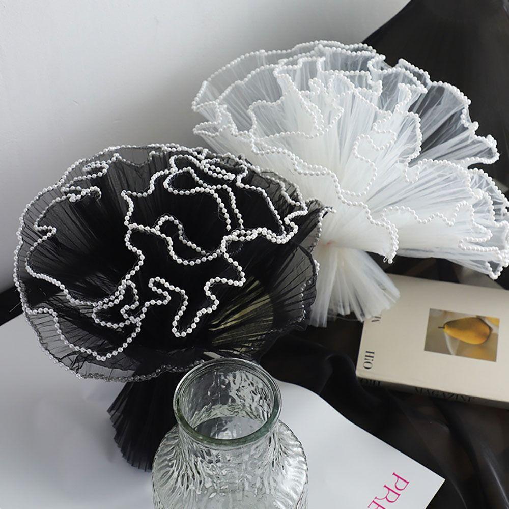 1Pcs Wave Yarn Flower Wrapping Cloth Pearl Lace Gift Packaging Paper  for Valentine's Day Wedding
