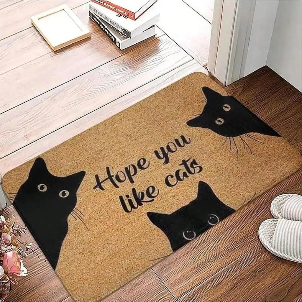 Cute Cat Pattern Entrance Door Mat Welcome Mat Bathroom Kitchen Non-slip Floor Carpet Washable Bedroom Home Decoration Small R
