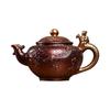 Yixing Artisan Handmade Jinbei Red Stoneware Floral Teapot with Secret Pattern