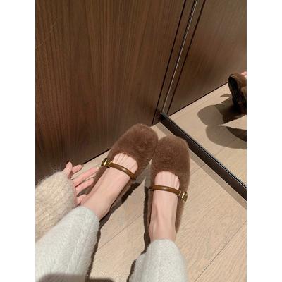 Версия из натуральной шерсти~ внутренняя высота увеличивается на 4 см виноград ма балетные туфли одинарные бархатные теплые пушистые туфли женская обувь туфли Мэри Джейн зимой