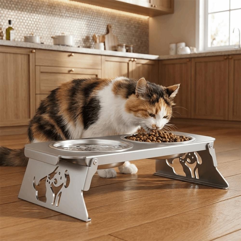 Foldable Raised Pet Feeder Removable Dog Double Bowl Cat Basin Elevated Cat Bowl  Dog Feeding