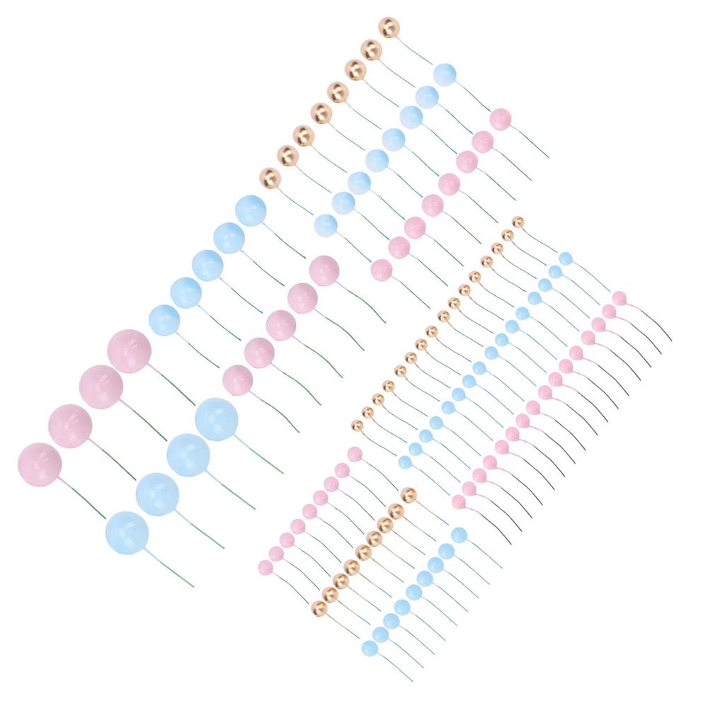 120PCS Ball Cake Topper Sticks Blue Roseate Gold 1.5cm 2cm 2.5cm 3cm 4cm Foam Balls Cake Decorations for Birthday Cake