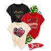 Simple Letter Heart Series Three-Piece Set: Family Set, Friends Set, Sisters Set, Printed Fashionable Retro Style Women's Summer Casual Sports Style