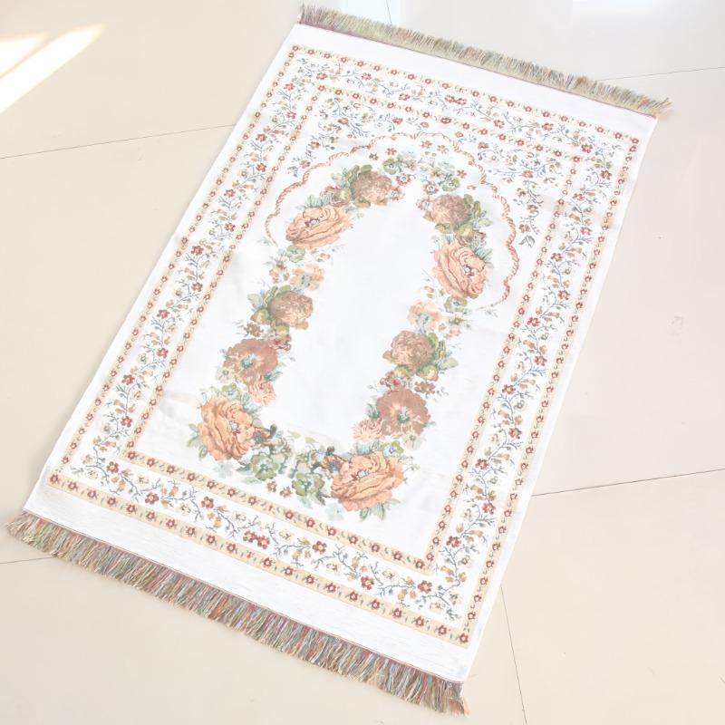 Islamic Pattern Prayer Small Rug, Easy To Care, Wear-resistant Muslim Kneeling Mat, Foldable Portable Fringed Prayer Blanket