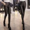 2022 New Thicken Black Leather Pants High Waist Skinny Pants Winter Warm Women's Trousers
