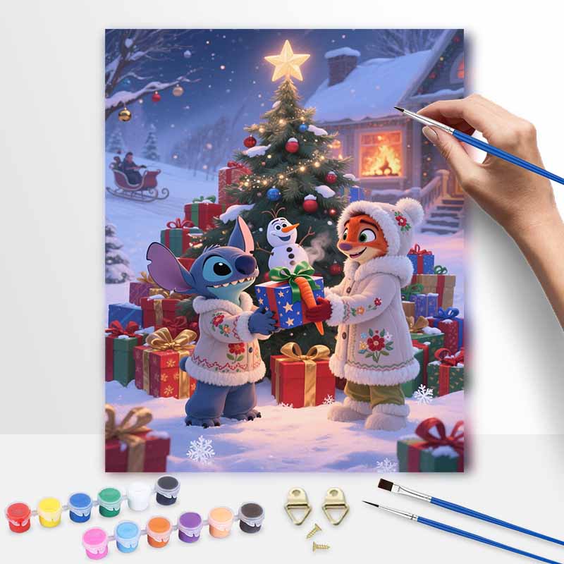 Disney Stitch and Nick Wilde Christmas oil painting digital painting art kit handmade diy gifts home decorations