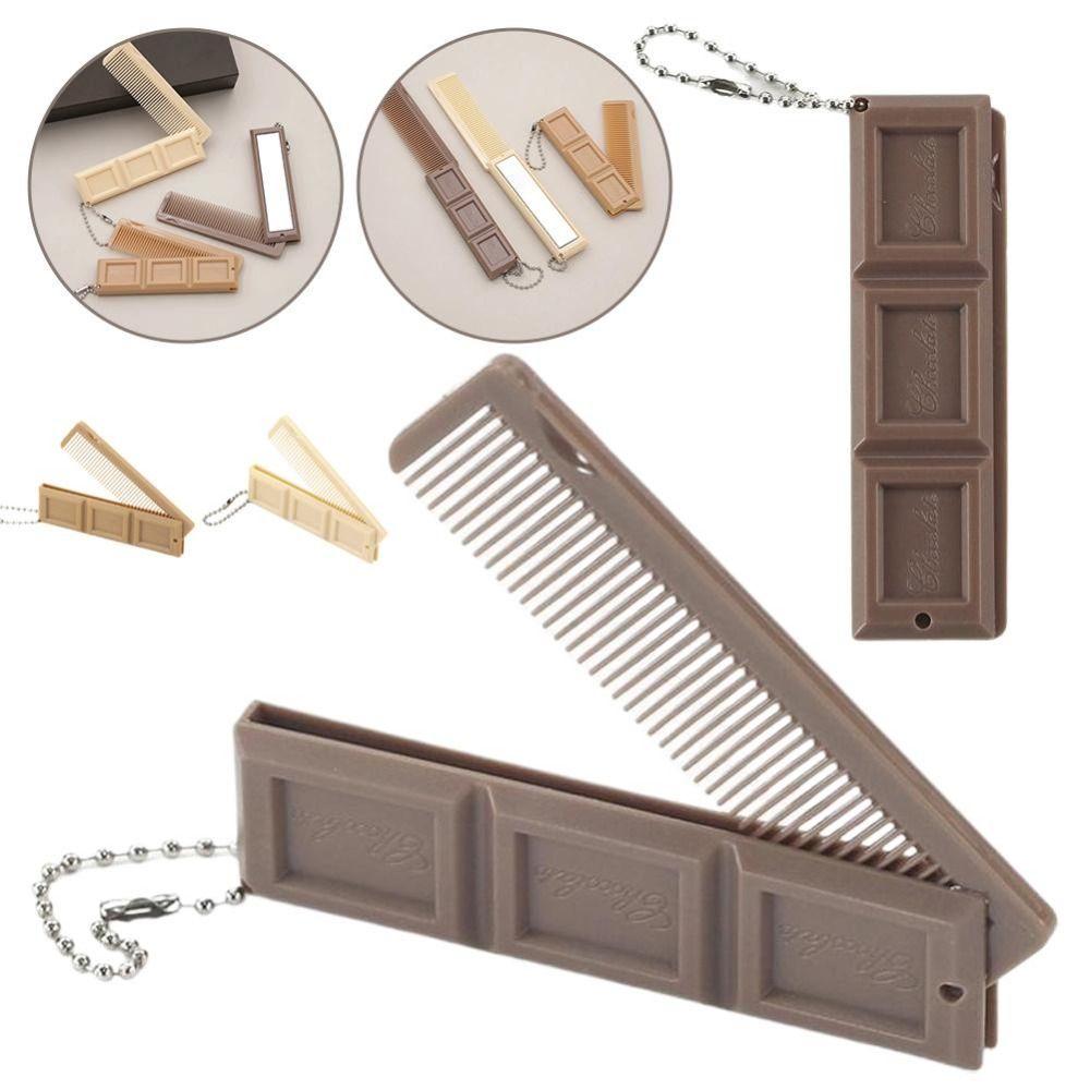 Chocolate-Shaped Hair Comb with Mirror Keychains New Styling Tool Gift