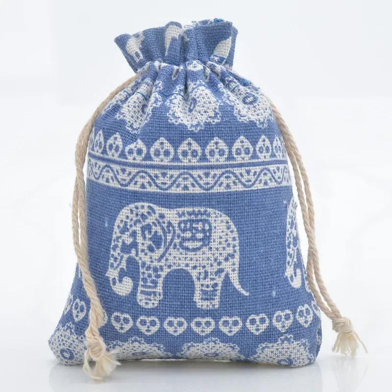 10pc Drawstring Cotton Linen Print Organizer 10x14/13x18cm Women Jewelry cosmetics Cloth Bag Christmas Gift Bag Party decoration