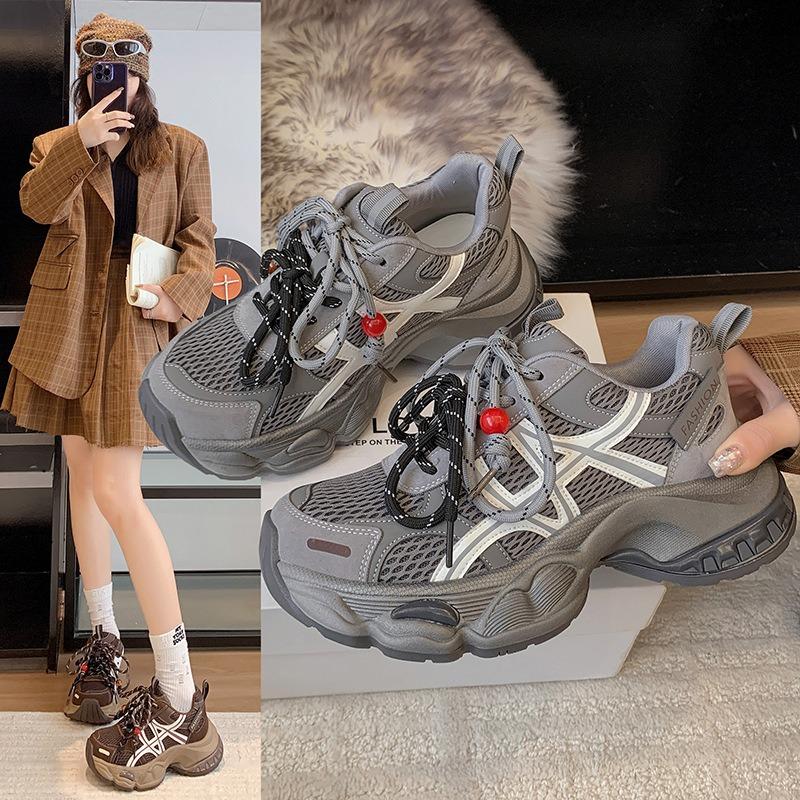 Thick-soled heightening dad shoes women's autumn new versatile, lightweight and breathable mesh running casual sports shoes