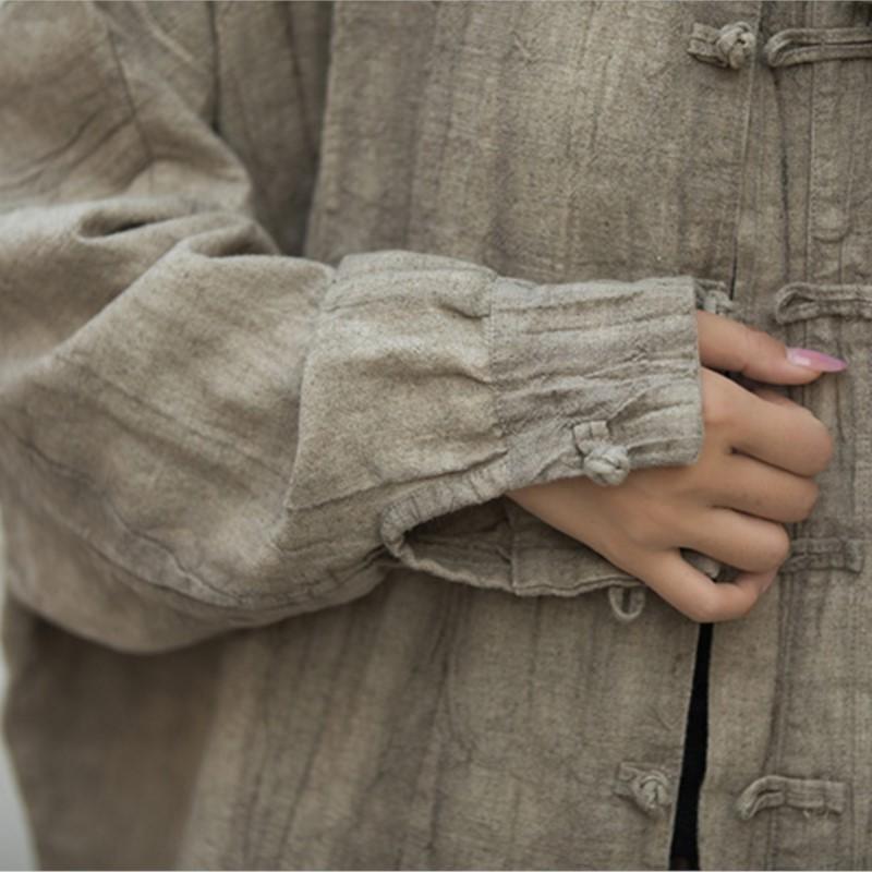 Женские винтажные рубашки-рубашки из рами, куртки-стойки с длинным рукавом, высококачественные пальто, осенние свободные женские куртки на пуговицах