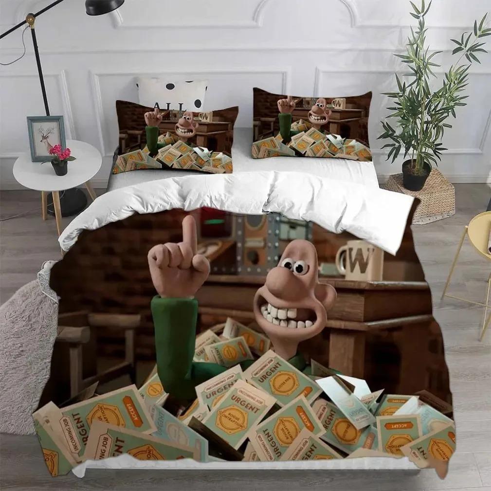 Cartoon Dog Duvet Cover Pillowcase Bedding Set Wallace&Gromit Adult Boy Girl Bedroom Decoration Children Single Double Size
