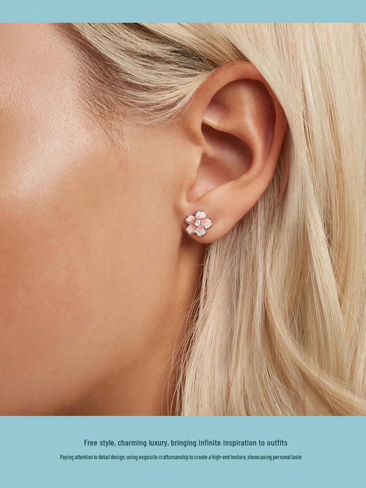 Серьги из стерлингового серебра с градиентом цвета розовой сакуры Инь Цзыюнь - Романтичный цветочный подарок на день рождения