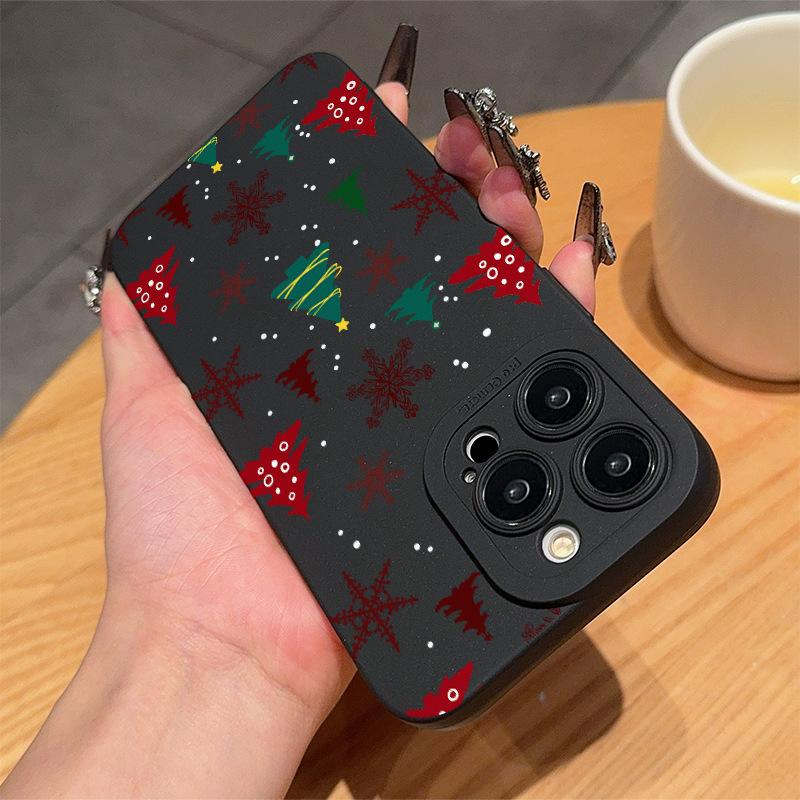 Colorful Christmas Tree Snowflakes Print Case for iPhone 16 15 14 11 13 12 Pro Max iPhone 16E 7 8 Plus SE Winter Pattern Shockproof Soft Phone Cover