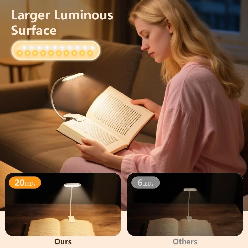 USB Rechargeable 20 Led Clip On Book Light Adjustable Brightness Reading Light Portable Read Light Kids Book Lamp Night Light