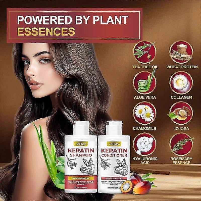 Набор кератинового шампуня и кондиционера - Без сульфатов - Салонное средство для загущения для сухих, поврежденных, вьющихся, пушистых, прямых или окрашенных волос - Анти