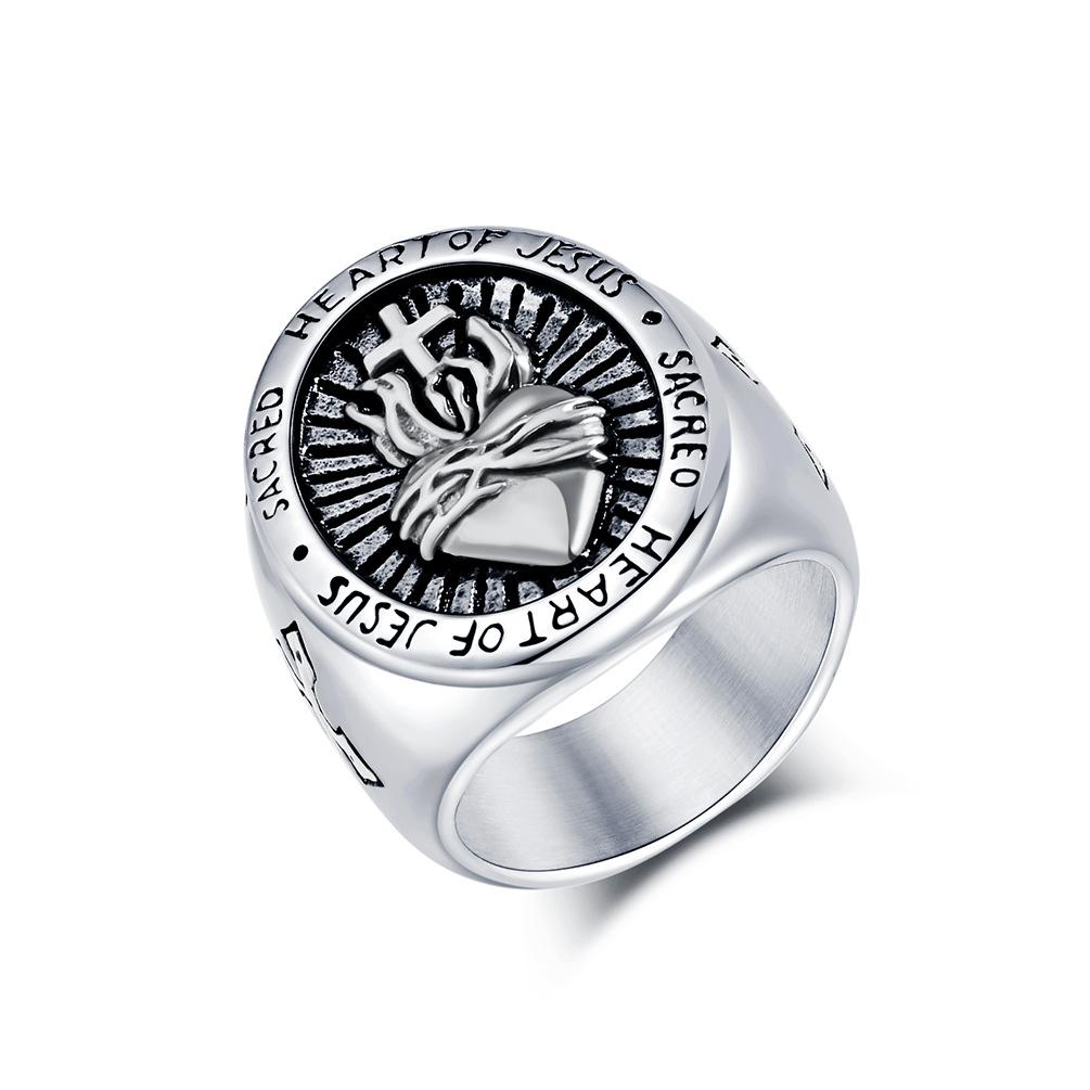 Ретро хип-хоп титановое стальное крестообразное кольцо для мужчин уникальный дизайн в виде сердца, модные украшения для рук, аксессуар