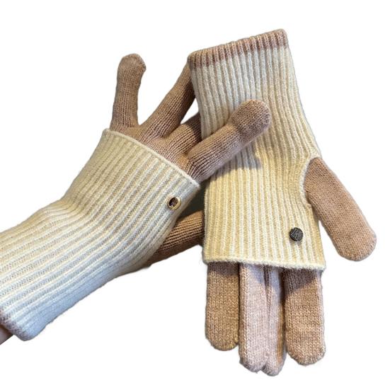 Складные вязаные перчатки двойной длины, теплые перчатки с сенсорным экраном, эластичные перчатки на запястье с цветовыми блоками, длинные перчатки для женщин и мужчин для набора текста и повседневных дел